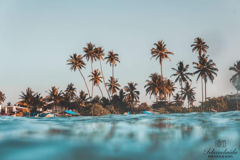 Wide shot of Weligama bay