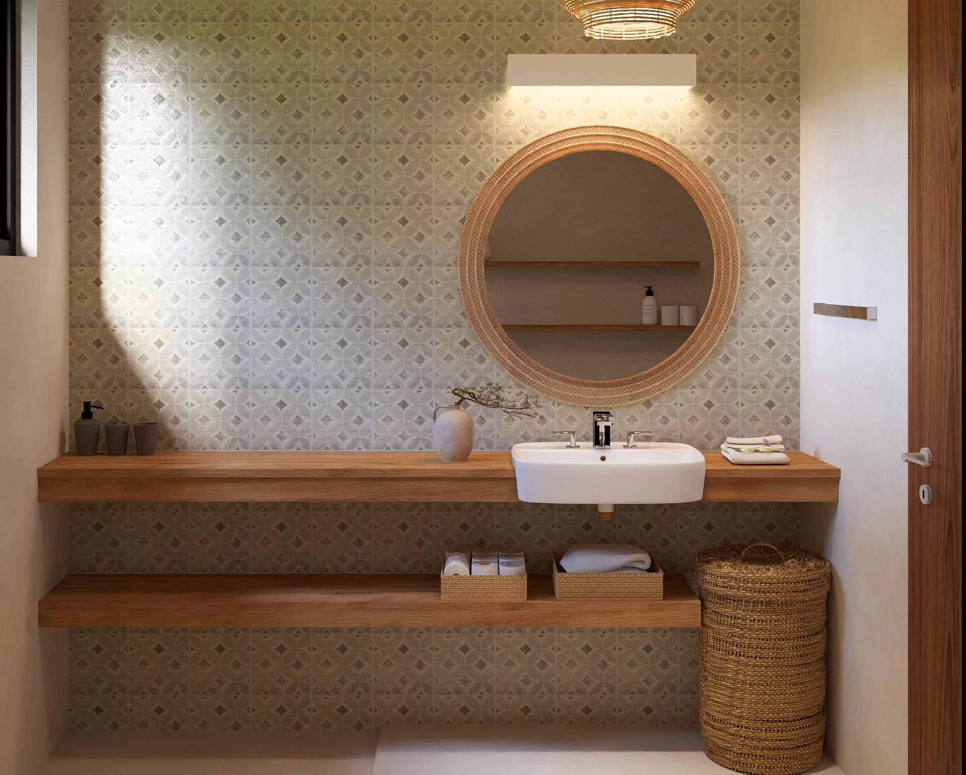Mixed dormitory with bunk beds and rattan wall detail - Image 5